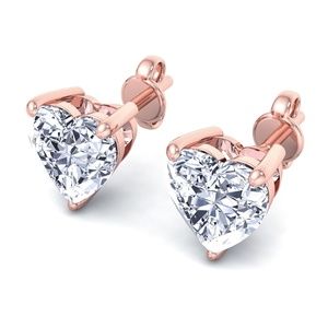 Rose Gold Plated Women's Love Heart Shaped Iced CZ Stud Screw Back Earrings